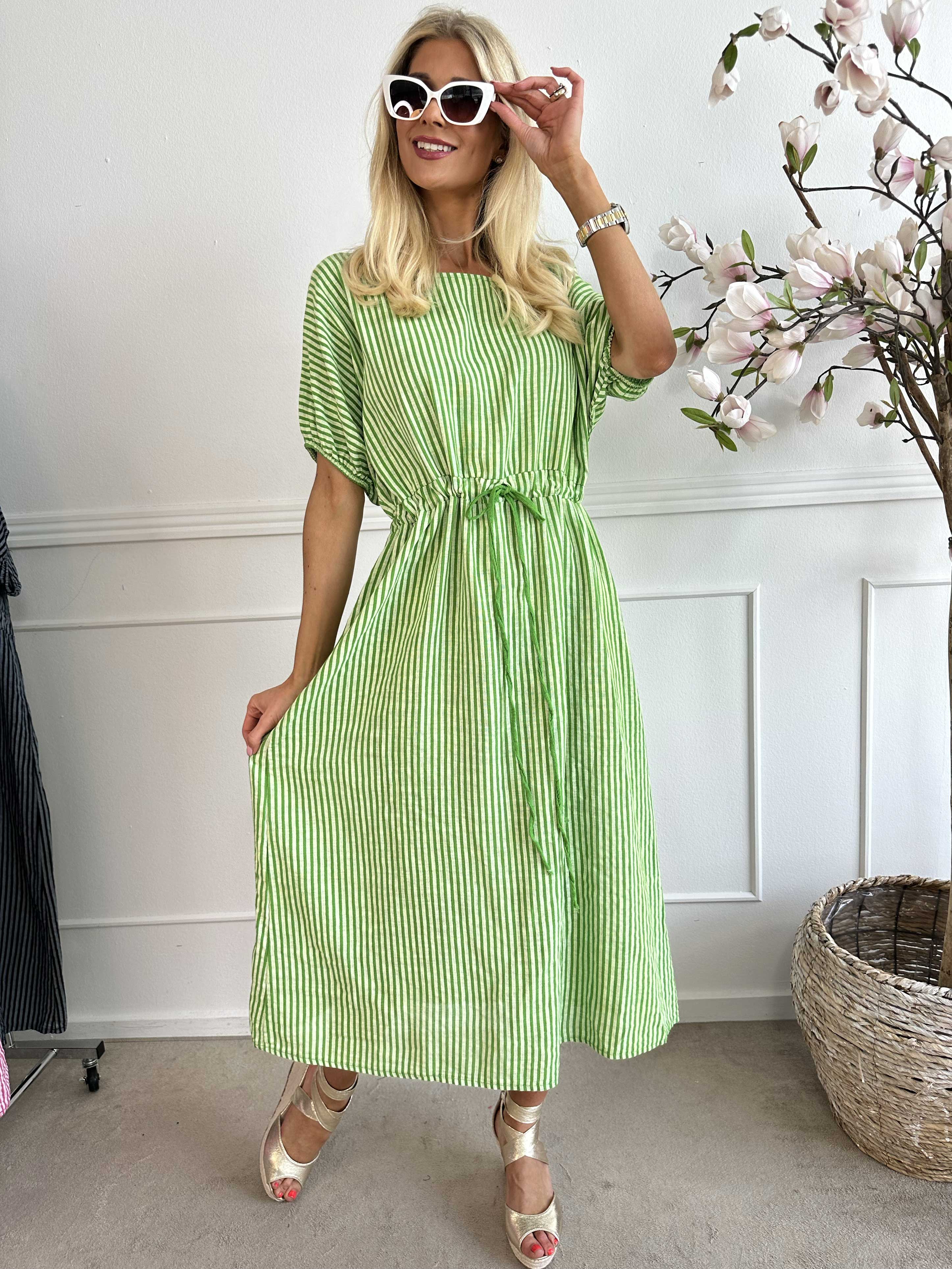 Ellie - Lång bomullsklänning med knytband i midjan